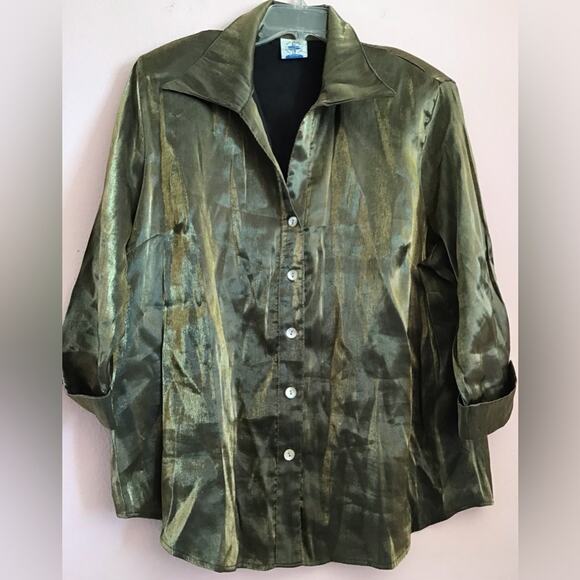 Vintage Ship 'N Shore Metallic gold button down blouse size 12 - Picture 3 of 6